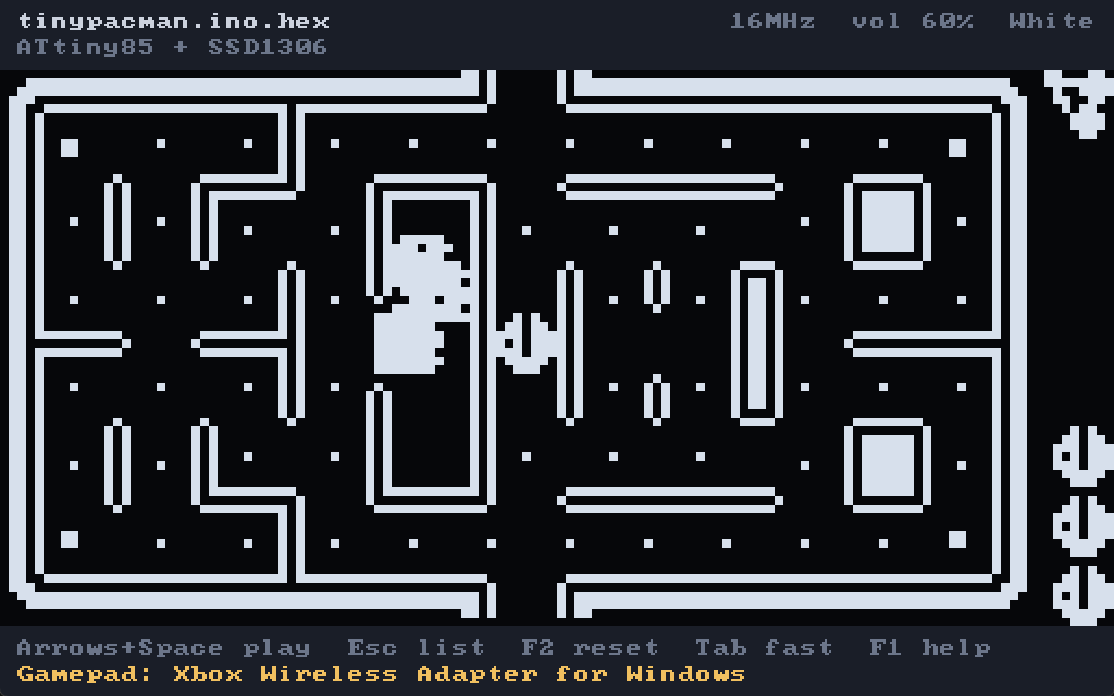 Tiny Pacman running in the emulator